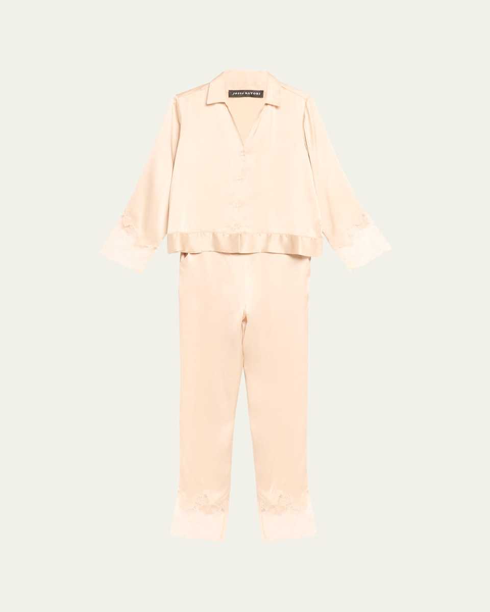 Lolita Cropped Lace-Trim Charmeuse Pajama Set